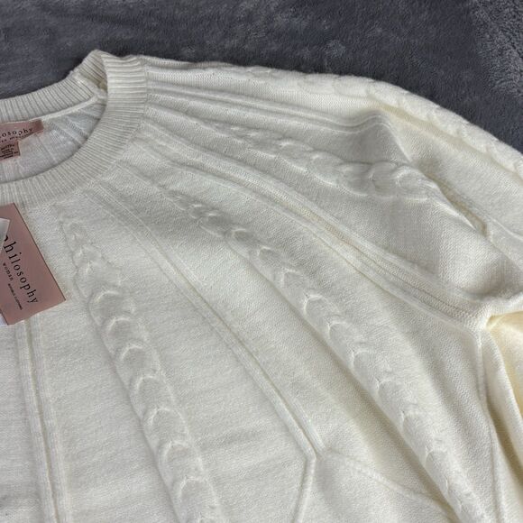 Philosophy Sweater Womens 3X Ivory Chunky Knit Pullover Crew Long Sleeve New $88 - Picture 4 of 14